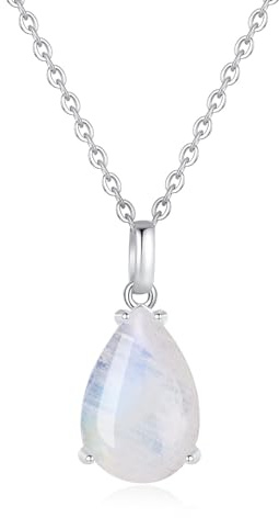 COAI Halskette Damen aus 925 Sterling Silber mit Wassertropfen Naturstein Anhänger