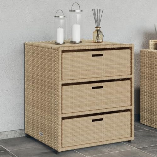 Tidyard Gartenschrank,Geräteschrank mit viel Stauraum,Beistellschrank Schrank mit Türen,Balkonschrank Terrassenschrank 55x59x69 cm Beige Poly Rattan