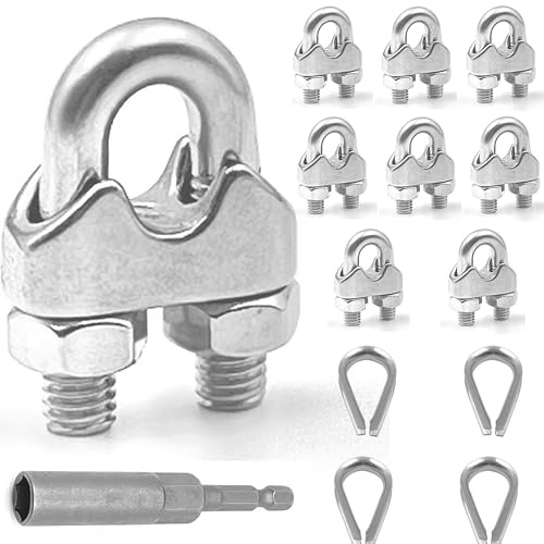 Lyrlidr 8 Pcs M4 Wire Rope Clamps Cable Clamps 4 Pcs 5/32”Wire Rope Thimble U Bolt Saddle Fastener 304 Stainless Steel Cable Clamps