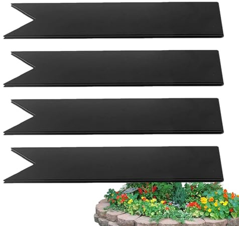 Bordo paesaggistico in metallo nero – Barriera da giardino in metallo | 4 solidi pali per bordi paesaggistici da giardino | Bordo in metallo per paesaggistica 6 pollici clip connettore in acciaio per