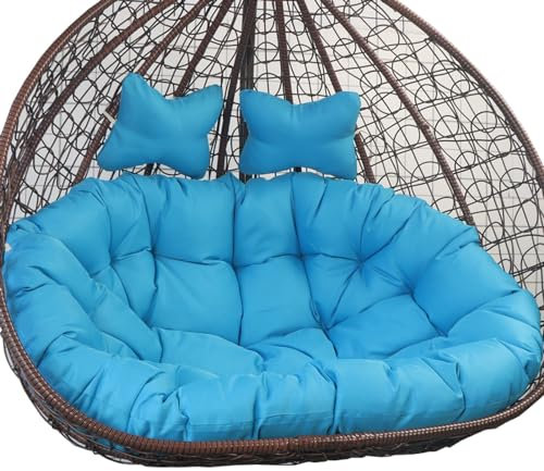 Blau Doppel Hänge Ei Stuhl Kissen für 2 Personen Outdoor Drehstuhl Schaukelkissen Ersatzkissen für Hängematte, Stühle Wasserdicht und Bequem