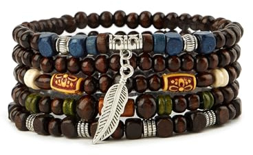 Prometis Set di braccialetti in stile gotico, regolabile, tribale, retrò, punk, preghiera regolabile, braccialetto con perline e bracciale intrecciato multistrato grunge gioielli, 7 to 8.6 inches