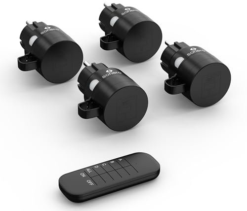 sonero prese radiocomandate con telecomando, set da esterno, 2300 Watt, 230V, 4 x presa con radiocomando, IP44, portata 30m, risparmio energetico, nero