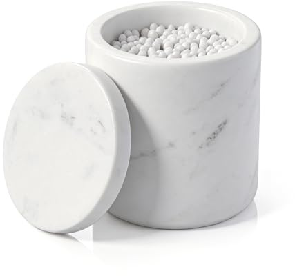 WORHE Q-Tip Marmor Kanister, natürlichen Marmor Wattestäbchen Halter Weiß | mit Deckel große Kapazität Cotton Ball Aufbewahrungsboxr für Wattestäbchen, Wattebausch, Make-up Pad, Naturmarmor (WH051)