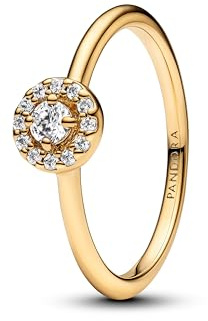 PANDORA Damenring mit Pavé-Fassung, rund, Heiligenschein, goldfarben, 163554C01