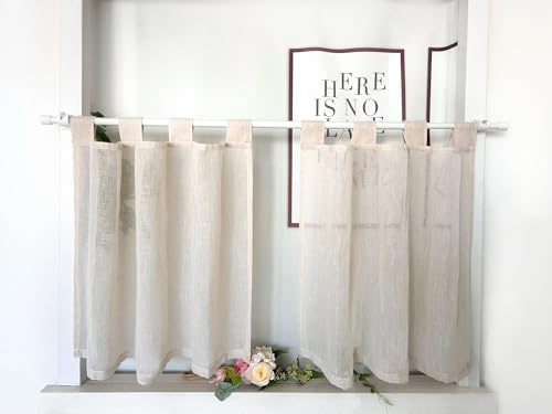 Daliena Scheibengardinen 2er Set Küchengardine Leinenoptik BxH120x45cm Sand | Modern Kurzstore Gardinen Kurz Fenster, Halbtransparente Bistrogardine mit Schlaufen, Einfarbig Gardine für Wohnzimmer