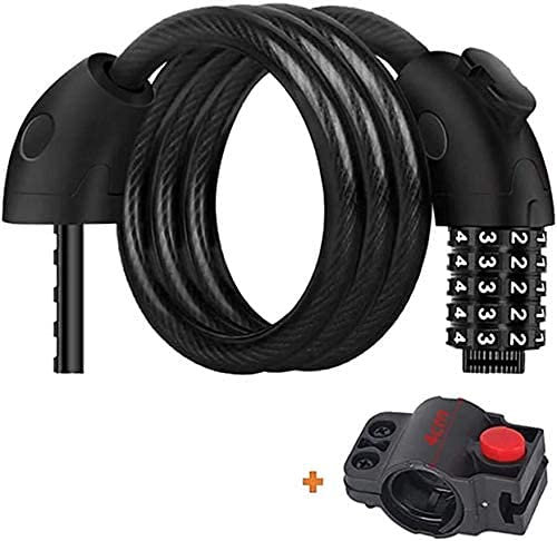 candado de cadena Candado de cable for bicicleta, combinación reiniciable de código de 5 dígitos de alta seguridad, núcleo interno de 4,5 mm de espesor y cable de acero resistente, negro, 1,2 m