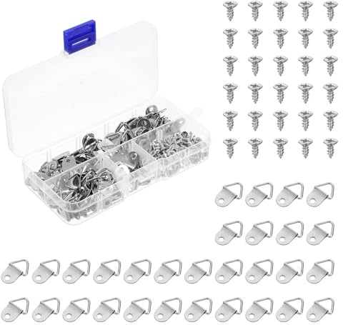 QUARKZMAN 100 Pcs Colgadores de Cuadros, Gancho de Marco de Imagen En Forma de Triángulo, Fijadores de Soporte de Marco con 100 Pcs de Tornillos para Colgar Relojes Pinturas Fotos, Plateado