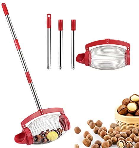 Nut Gatherer Long Handle Tool for Pecan Walnut Chestnut Golf Balls Rolling Nut Harvester and Fruit Picker for Garden Easy to Use and Efficient Nut Collector (Side Pour)