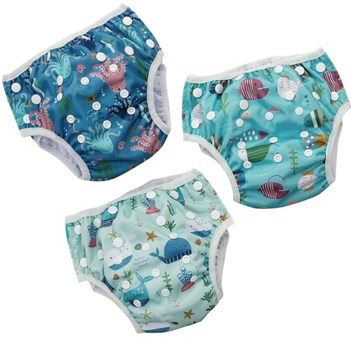 HappyFlute Swim Diapers–Reusable Infant Boy Swimsuit & Swimwear for Newborns,Toddlers(0-3years,10-40lbs)–Perfect Baby Swim Diapers for Beach&Pool Time (Ocean Blue)