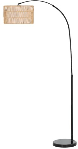 HOMCOM Stehlampe Stehleuchte Bodenlampe mit Leinen Lampenschirm Schwarz | Standleuchte mit E27 Fassung, Fußschalter, Höhenverstellbar, Bogenlampe für Schlafzimmer, exkl. Glühbirne