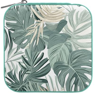 ALAZA Jewelry Boxes for Women Girls, Monstera Deliciosa Small Travel Portable Jewelry Storage Case Holder Box PU Leather For Rings Earrings Necklaces Gifts Green