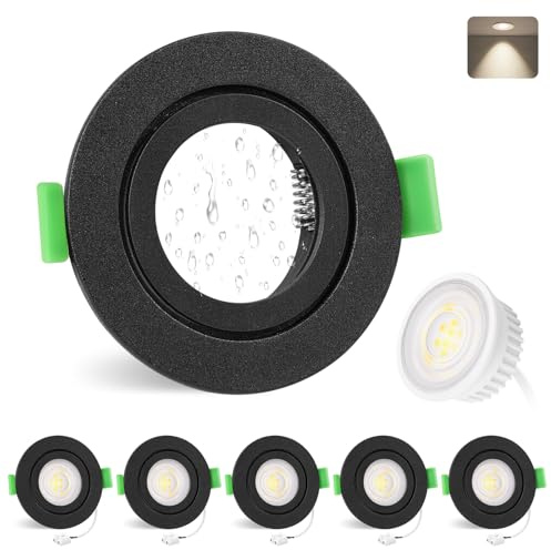 YindaLux 6x Foco empotrable LED 230V IP65 4000K Luz neutra 5W 550LM Spot de techo Negro Plano Spot LED 230V Taladro 68mm Luz empotrada para baño GU10 Spots empotrable, No regulable