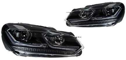 OZCCH Auto-Styling-Scheinwerfer, kompatibel for VW Golf 6 MK6 Jetta R20, schwarzer Scheinwerfer im Samurai-Stil, 2009–2012, Scheinwerfer, DRL-Signalprojektor(Gti All LED Red,Silvery)