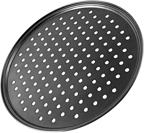 KOCKSHION Acero al Carbono Bandeja de Pizza Perforada, para Hornear, Antiadherente, Redonda, Rejilla Pizza Horno en Casa y Restaurante