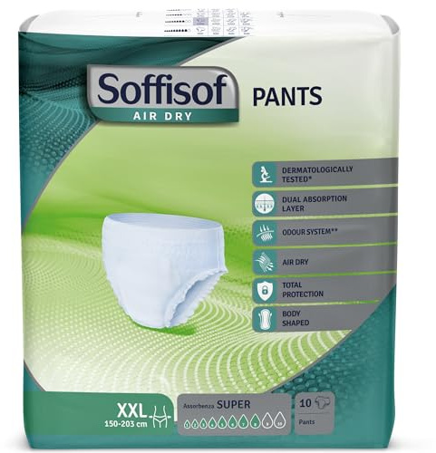 Soffisof Air Dry Pants Super XXL - 10x Pannoloni per Anziani a Mutandina - Mutande Assorbenti per Incontinenza Donna e Uomo - Pants Adulti 8 Gocce - XX-Large (150-203 cm)