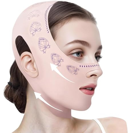 MKVZIYE Maschera per Lifting Riutilizzabile,Maschera Viso in Forma a V con Effetto Lifting,Fascia Viso Regolabile per Contorno Definito,Anti Rughe Fasciatura Viso,Ideale per Rassodamento Facciale