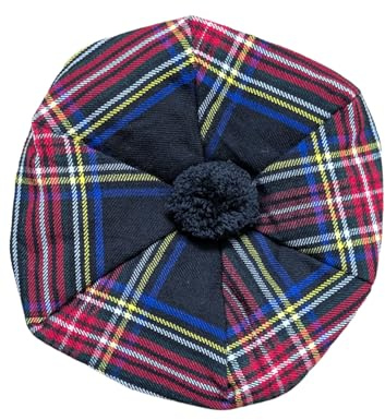 Kilts Boutique traditionell skotsk tam o' Shanter hatt, rutigt tartan mönster, pom pom basker, en storlek, Svart Stewart Tartan, one size