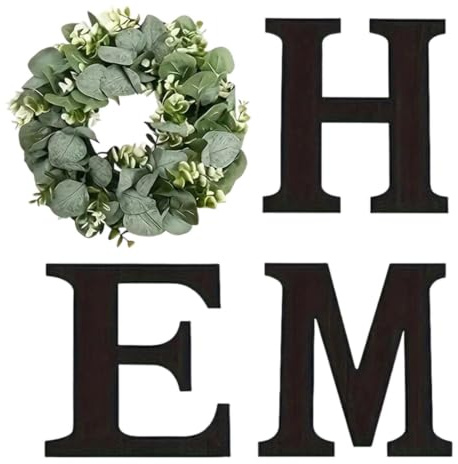 Home Sign Wall Decor, Farmhouse Wooden Letters For Wall | Rustic Wooden Home Sign With Wreath, Large Walls Hanging Decor, For Living Room, House, Entry Way, Kitchen