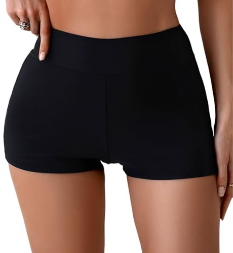 GNALIA Pantaloncini Da Bagno Donna 1 Pezzo, Taglia L, Vita Alta Con Protezione Uv, Pantaloncini Corti Per Nuoto Sport Palestra, Nero