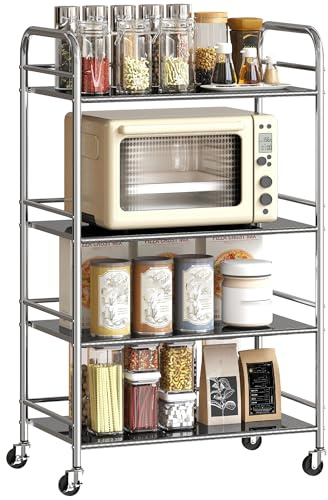 HOMCOM Carrito Auxiliar con Ruedas de Acero Inoxidable, Carro de Servicio de 4 Niveles con Estantes Ajustables, 4 Ruedas, Carrito para Cocina, Restaurante, 60x35x100 cm, Plata