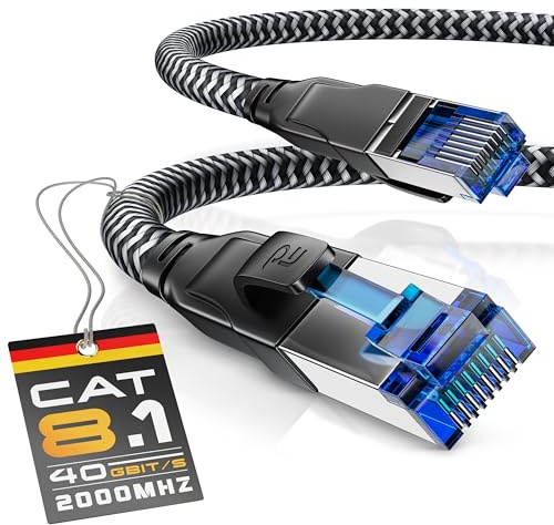 CSL - 0,25m Netzwerkkabel CAT 8 - LAN Kabel Patchkabel - Baumwollmantel - CAT8.1 High Speed Gigabit Ethernet Cable - 40 Gbits - S/FTP PIMF - RJ45 Stecker - Cat6 Cat7 Cat8 komp - 0,25 Meter - schwarz