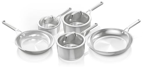 Ninja EverClad Batterie de 5 casseroles et poêles à frire C95005EUI | acier inoxydable, Convient à tous les types de feux, y compris l’induction, peut aller au four jusqu’à 300 °C