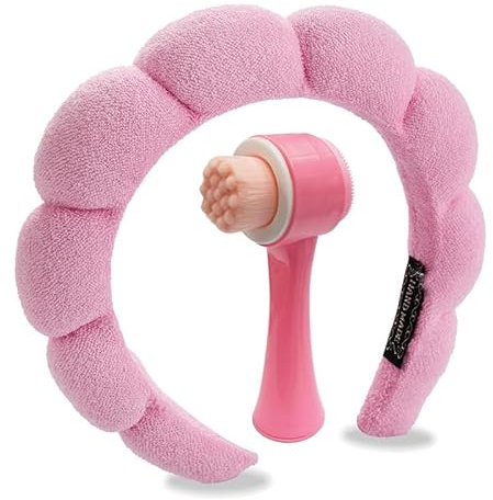 Gesichtsbürste + Skincare Haarband set– Reinigungs Peeling-Gesichtsreinigungsbürste für nach Sport zum Abschminken,tägliche Hautpflege,Geschenkset für Mädchen & Damen Rosa