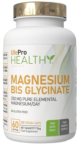 Life Pro Magnesio Bisglicinato 2000mg (250mg Elemental), 120 Cápsulas de Magnesio Glicinato para Reducir Fatiga y Estrés, Apoyo al Sistema Inmunitario y Muscular, Alta Absorción y Eficacia, Vegano