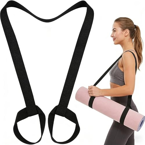 VNIDJGB 2 Pcs Yoga Mat Straps,3.8 cm x 150 cm Yoga Mat Carry Strap Sling For Women and Men,Black YogaMats Carrying Straps Slings for all Mats Sizes Multipurpose Lightweight(Mats Not Included)