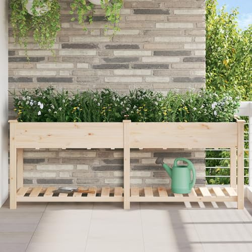 VidaXL Cassetta per Piante Rettangolare Grande in Legno Naturale Beige con Mensola Funzionale per Interni ed Esterni - Ideale per Balcone Giardino