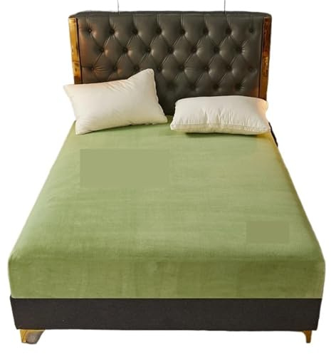 Sábana Ajustable Suave, cálida y sólida, acogedora, for Cama Individual o Doble, sábana de Forro Polar for Dormir Noche, tamaño King para Otoño e Lnvierno(Green,150x200cm)