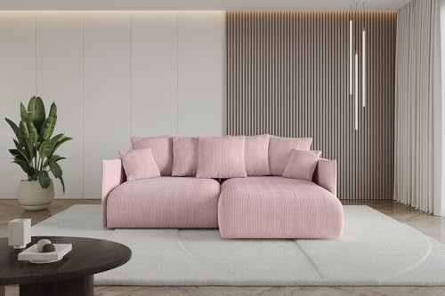 ALTDECOR Ecksofa mit Schlaffunktion und Bettkasten Corner Sofa Eckcouch Couch L-Form angeordnet Schlafcouch Ausziehbar Wohnlandschaft ONESK-L 216x177x72 Rosa