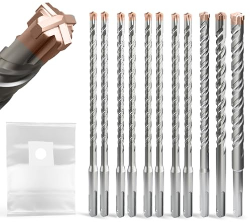 SDS Plus Bohrerset 11 teilig (4,4,5,5,6,6,8,8,10,12,14mm×210mm) professionelle Wendeschneide aus Hartmetall für Beton, Mauerwerk & Stein,langlebig und leistungsstark