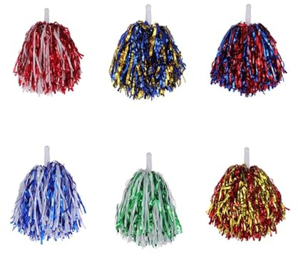 GIUPLOKID Accessori per Il tifo: Palline Colorate, Pompon da Cheerleading con Manico Multicolore 25 cm 6 Pezzi(Color 5)