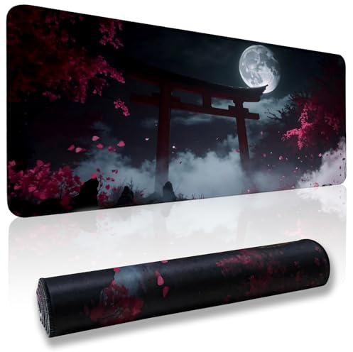 Yanen Large Mouse Mat, 800x300x3mm Gaming Mouse Pad with Non-Slip Rubber Base, Water-Resistant Coating & Stitched Edges, Desk Mat for Home Office (800 x 300 x 3 mm, Moon)