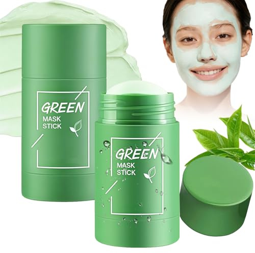 Lot de 2 masques à thé vert - Bâton d'argile verte pour un nettoyage en profondeur et un affinement des pores - Masque de visage au thé vert pour un nettoyage en profondeur - Masque à l'argile
