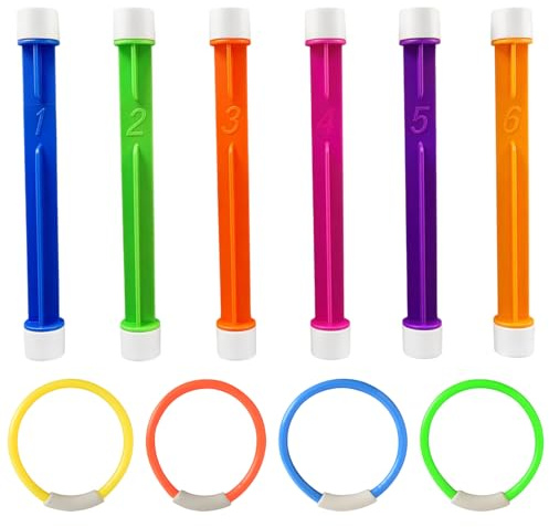 Gubilacrum 10 Pcs Swimming Toys with 6 Pcs 19cm Dive Sticks and 4 Pcs 13.5cm Dive Rings, Colorful Diving Sticks with Numbers, Pool Games Toy for Skill Development, Underwater Swim Toy for Swimmers