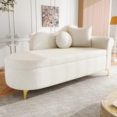 Merax Einzelsofa mit Schlaffunktion, Multifunktionale Chaiselongue mit Stauraum, Modernes Design, Wellenförmige Rückenlehne, Teddyplüsch Stoff, Hochdichtes Sitzkissen, Lenden‑ & Nackenkissen, Beige