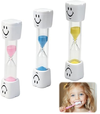 Set di 3 clessidre per bambini, per lavarsi i denti in 3 minuti, per la gestione del tempo, cucina, casa, ufficio, giochi, lavarsi i denti, durevole, divertente, per bambini piccoli (blu + rosa +