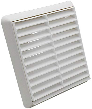 Kair White Louvred Grille 155mm External Dimension Wall Ducting Air Vent with Round 100mm - 4 inch Rear Spigot