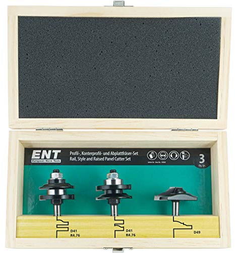 ENT 09008 Juego de 3 fresas perfiladoras y contraperfiladoras para rebajadoras con fresa para aplanar