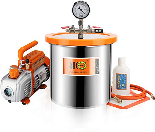 BACOENG 12L Vakuumkammer mit 85L/Min Einstufige Vakuumpumpe Unterdruckpumpe mit Manometer HVAC | 150 cm Vakuumschlauch, komplettes Zubehör, zur Verwendung mit Epoxidharz und Silikon, Durchmesser 25 cm × Höhe 25 cm