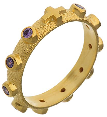 Holyart Rosenkranz Ring Silber 925 mit violetten Zirkone, 17.5 mm (0.69 inc.) - DE 55