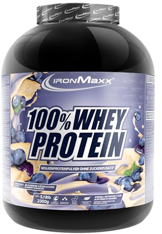 IronMaxx 100% Whey Protein Pulver 2350g - Blaubeere | Cremiger Eiweißshake mit BCAAs & EAAs | High Protein, Low Carb & zuckerarm | Ideal für Muskelaufbau, Diät & Fitness