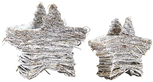 DECOLINE Rattan Pflanz-Schale Stern B - Silber 2 Stück - klein und groß