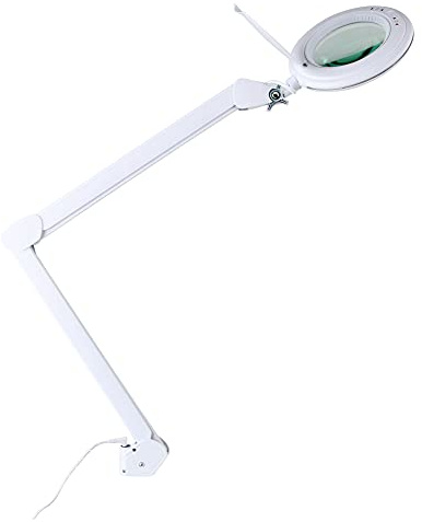 Showlite LL-6095D-Pro LED Lupenleuchte 60 x SMD-LED 9W 3/5 Dioptrien | Lupenlampe mit 60 SMD-LEDs für gleichmäßige Ausleuchtung, Lupenlinsen mit 3 und 5 Dioptrien Vergrößerung, Robuste Tischklemme