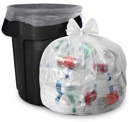 Bolsas de basura transparentes de 60 galones – (Paquete de 100) – 38 x 58 pulgadas – 1.5 mil (equivalente) – Serie CSR – Bolsas de basura transparentes resistentes industriales para reciclaje,