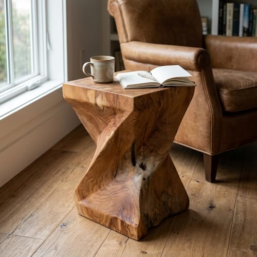 Kinaree Wurzelholz Beistelltisch BAN PHAI aus massivem Teakholz – Handgefertigter Massivholz Hocker – Naturholz Unikat im Organic Design aus Indonesien