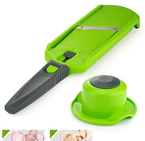 Börner Multi Slicer Set (Affettaverdure + Portaverdure) • Affettaverdure per Fette in 2 Spessori • Tagliaverdure per Frutta & Verdura • Mini Mandolina da cucina compatta • Colore: Verde